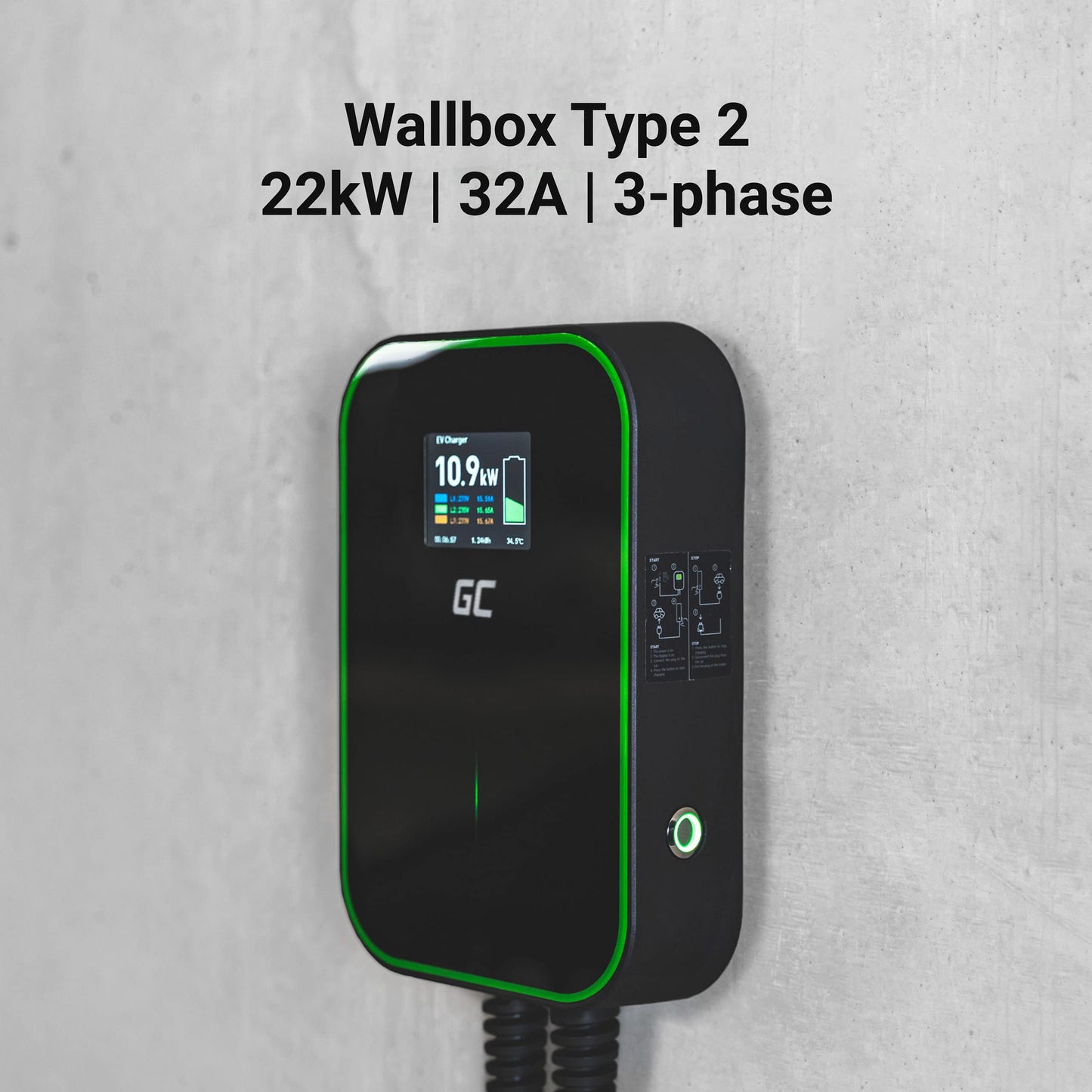 Green Cell GC Habu Elektroautos Mobile Wallbox 11kW 7m EV Ladegerät Typ 2 bis CEE 16A mit App e-Auto Zuhause Laden Ohne Wallbox 2in1 Kompatibel mit Allen EV Model Y / 3 / S/X, ID.4, ID.5, i4, EV6